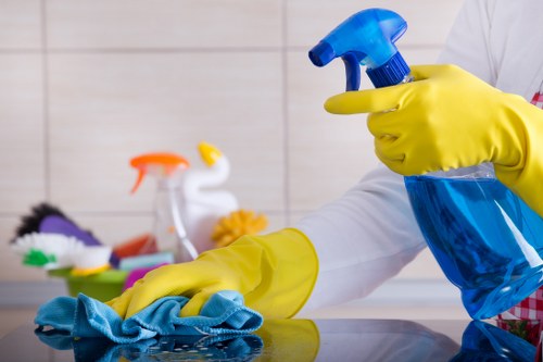 Bathroom surfaces being cleaned in a Barnes move in service